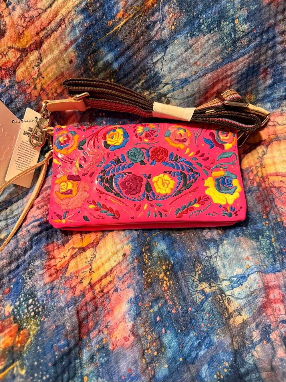 Consuela XO Uptown Bright Pink Floral Embossed Crossbody Bag
